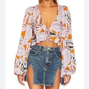 NWT For Love & Lemons Esmeralda Printed Crop Top — Orange & Lilac